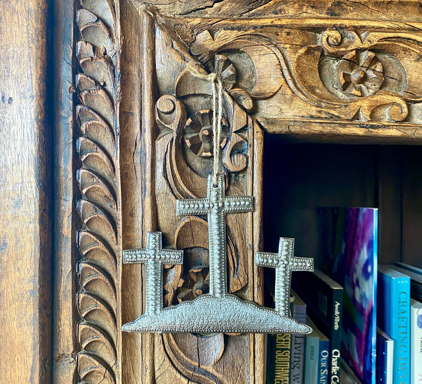 3 Crosses on a Hill, Handmade Ornament Cross, Haitian Art