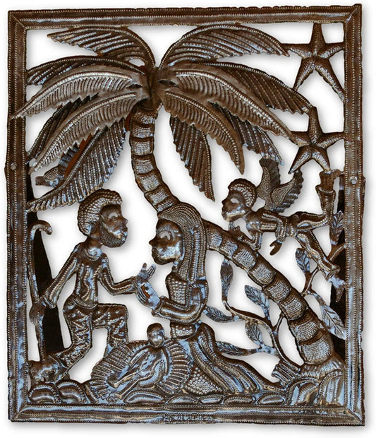 21.5" x 22" Nativity, Holy Family, Haitian Metal Art