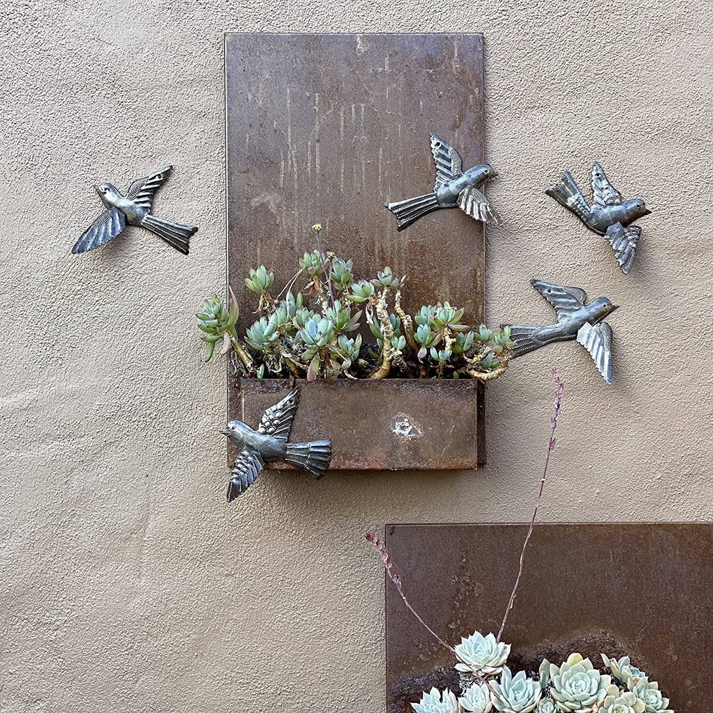 6" Set of 4, 3D Small Birds Garden Home Decor, Metal Plaques, Wall Hanging Ornament Birds