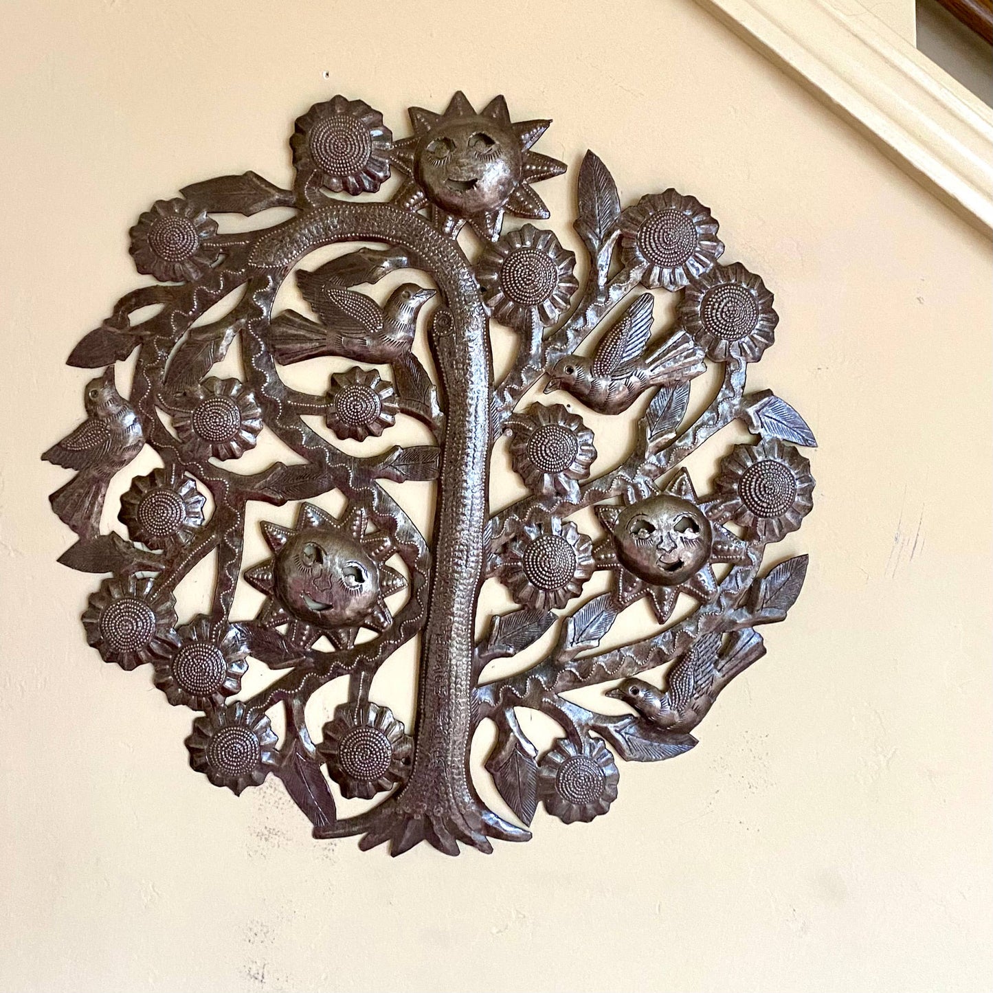 Tree of Life with Sunshine, Recycled Metal Wall Art 15"