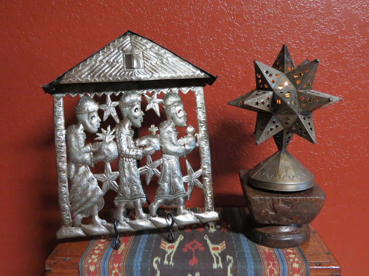 Nativity, Three Kings, Haitian Recycled Metal Art 12"x14"