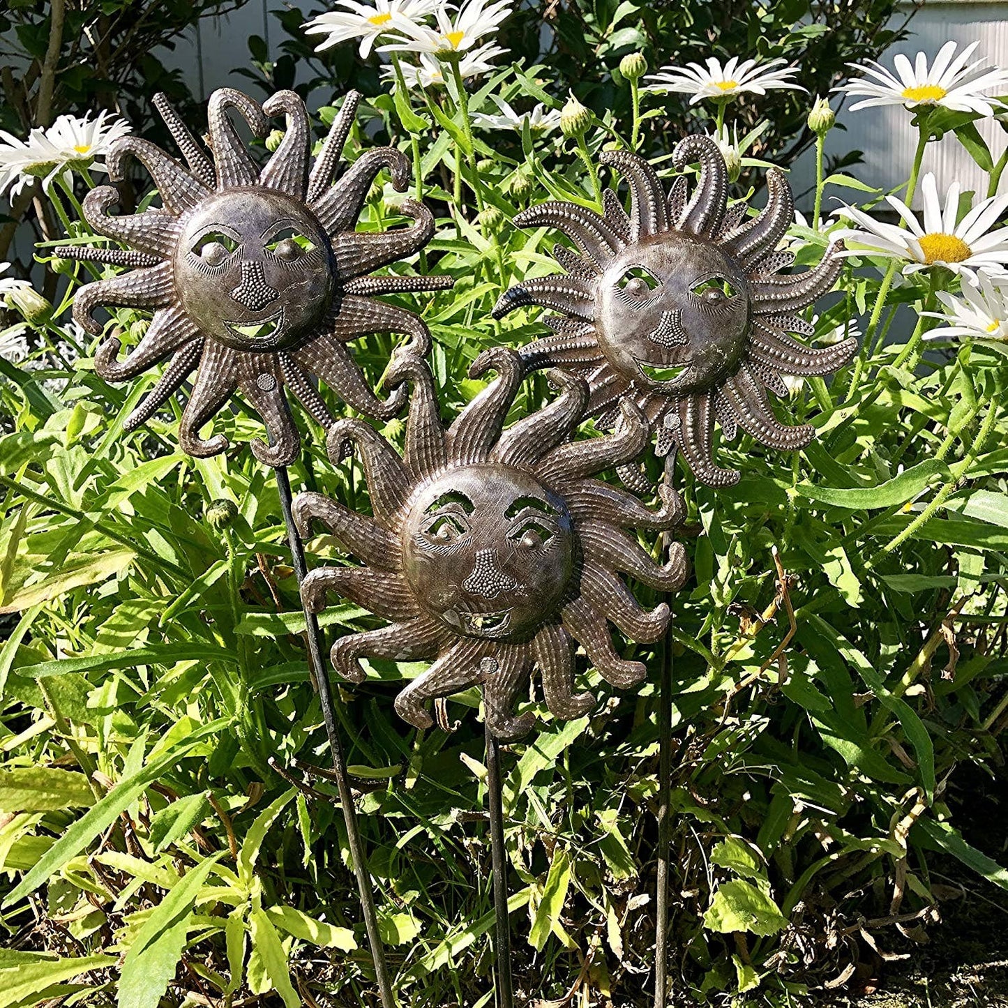 Set/3 Sun Stakes, Garden Metal Sun Faces