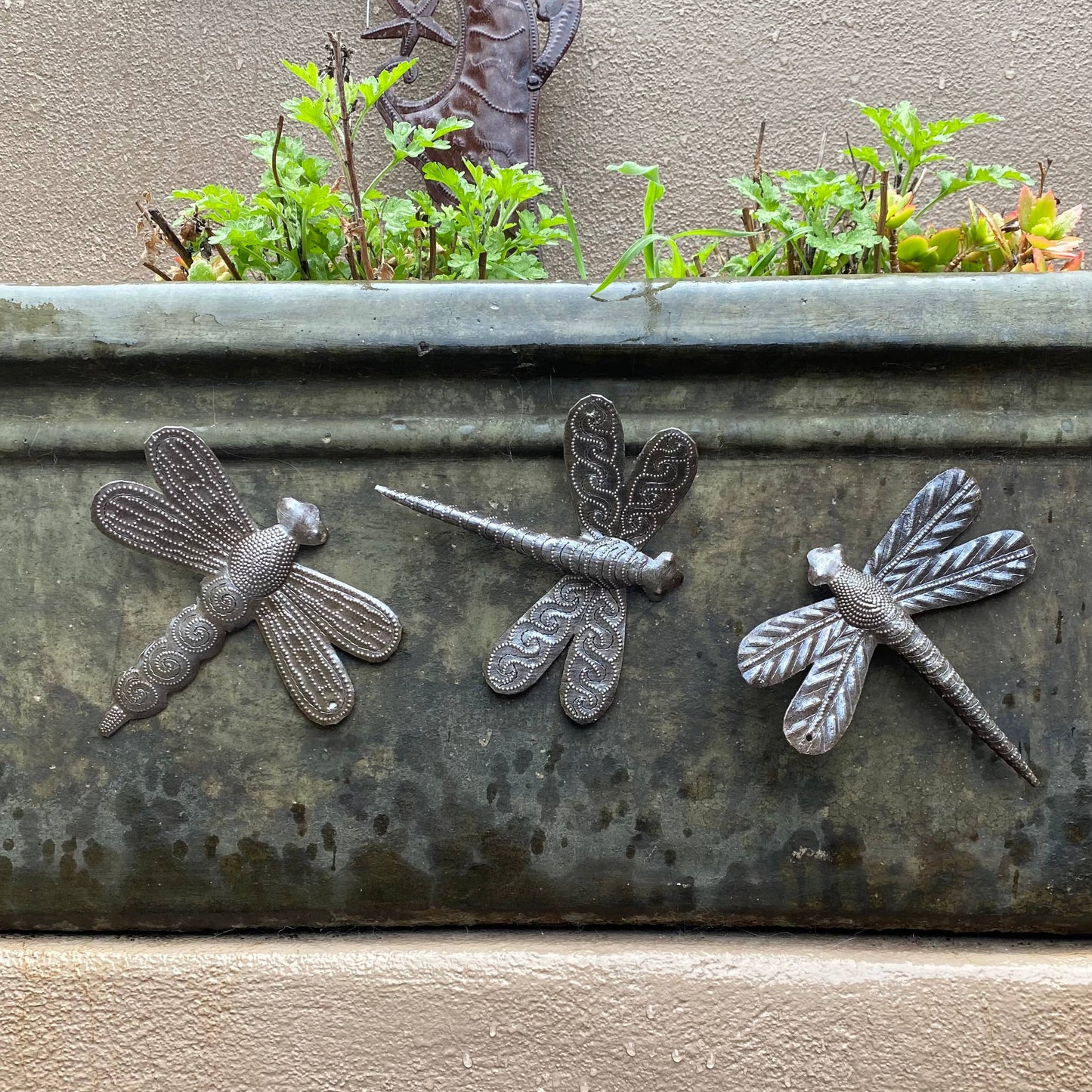 6" Metal Dragonfly Art, Haiti Fair Trade Set of 3 Handmade Indoor Outdoor Haitian