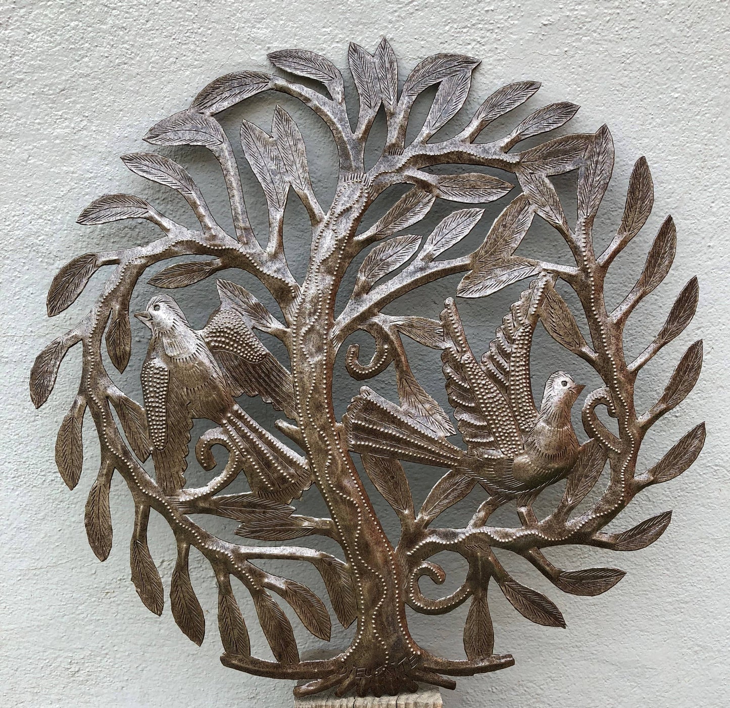 15" Song Birds Garden Tree of Life, Metal Wall Art, Haitian