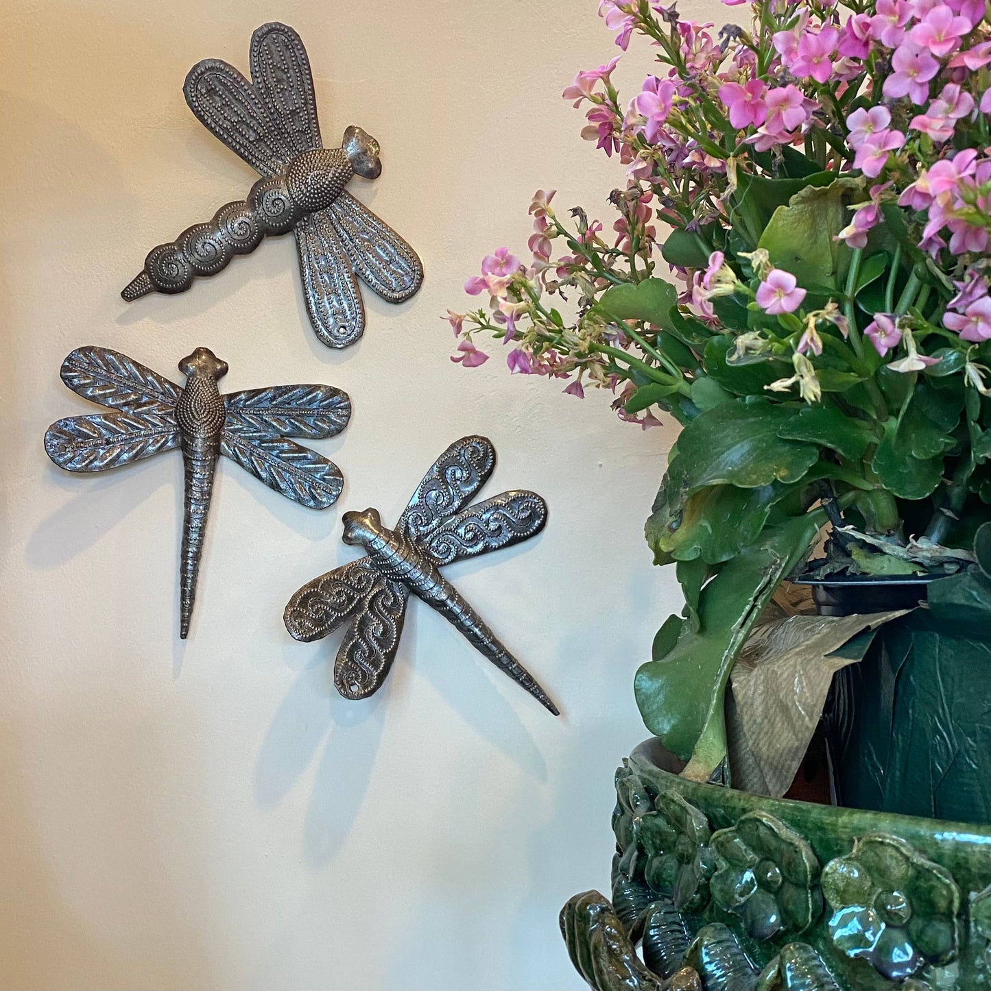 6" Metal Dragonfly Art, Haiti Fair Trade Set of 3 Handmade Indoor Outdoor Haitian