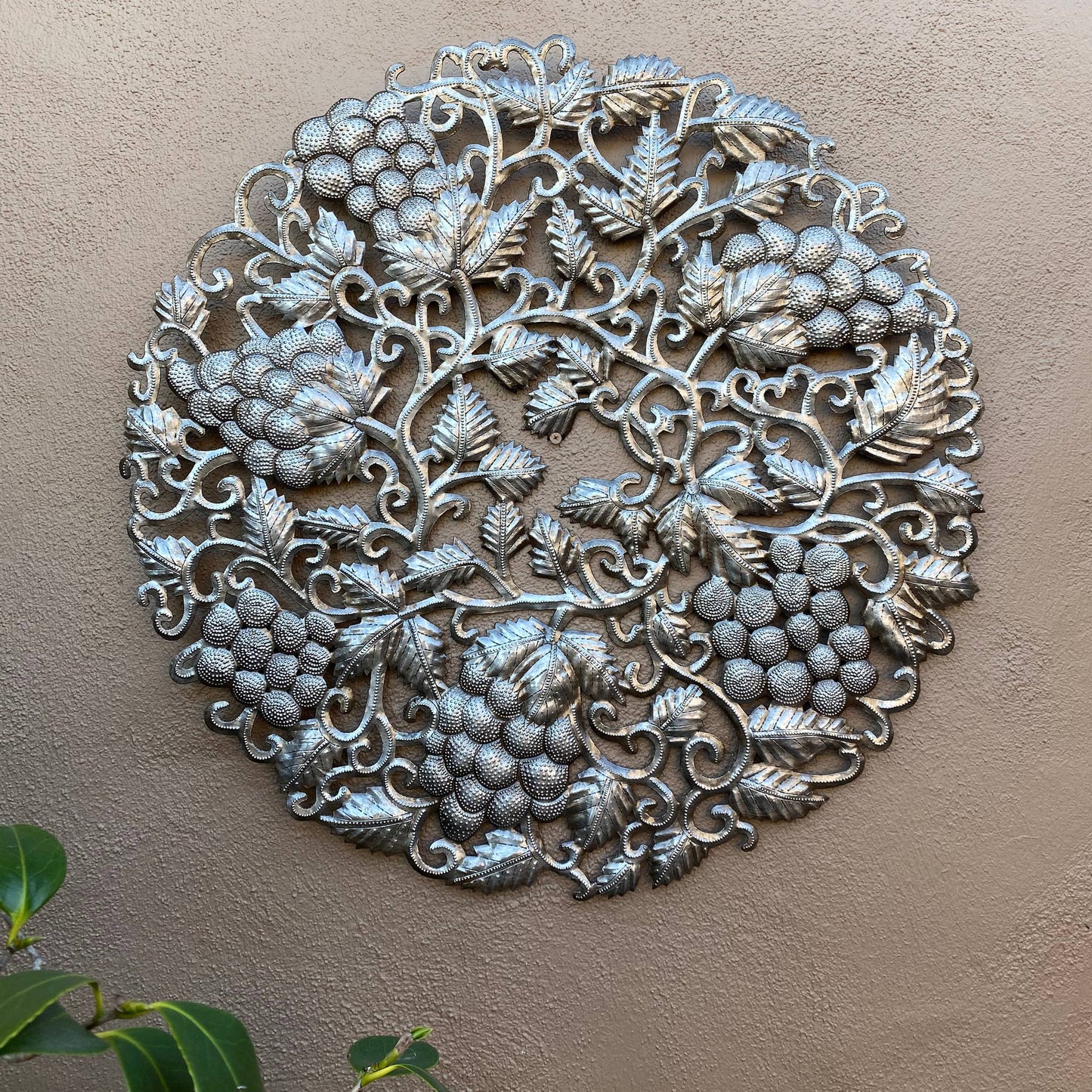 Grape Vine Wreath, Haitian Handmade Recycled Steel 23"x23"