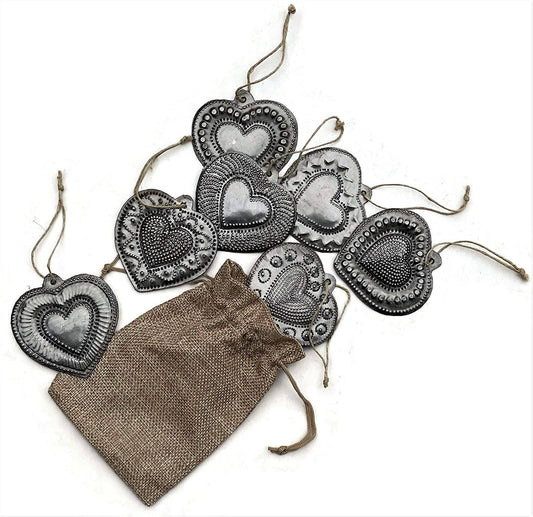 Milagro Metal Heart Designs 2.5" set/7, Handcrafted in Haiti, Love and Friendship Gift Ideas