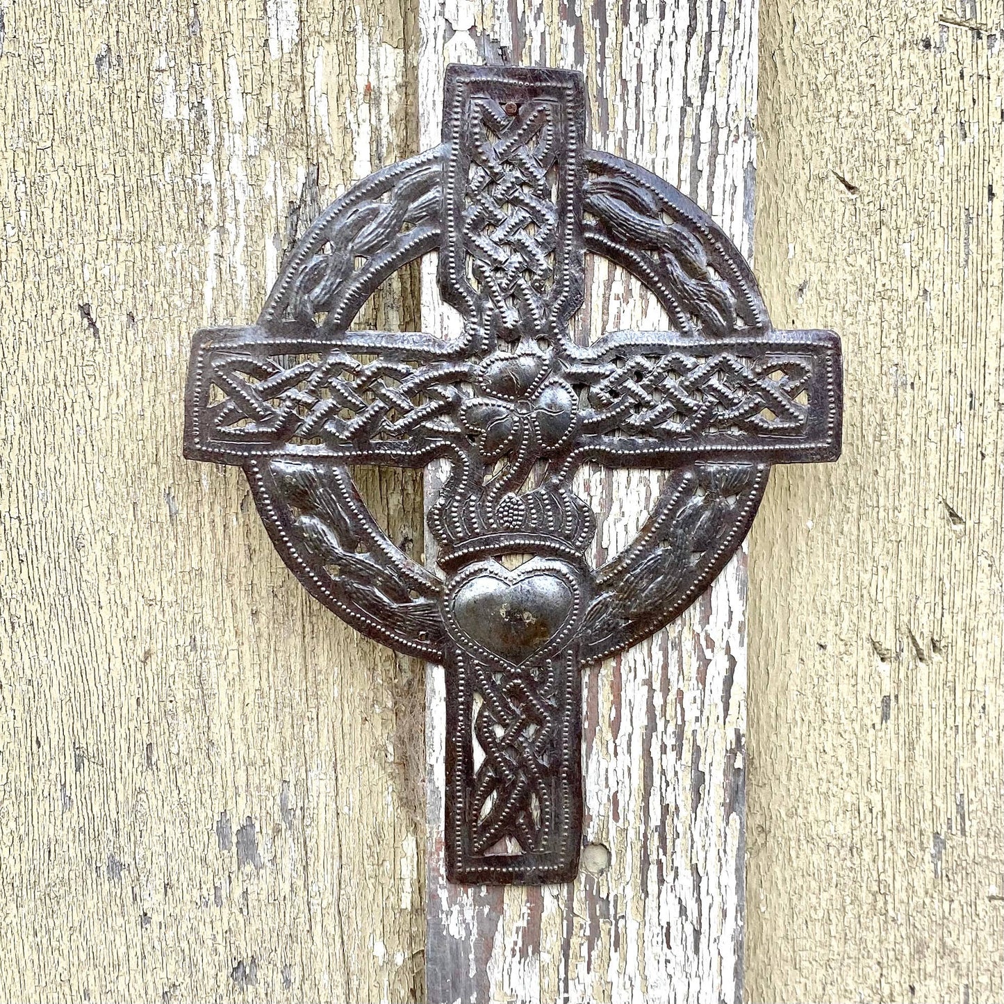 Small Celtic Wall Cross, Haitian Metal Art, Fair Trade 7"x9"