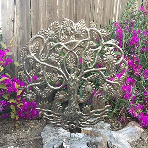 15" Tree of Life, Garden Metal Wall Art, Spring Recycled