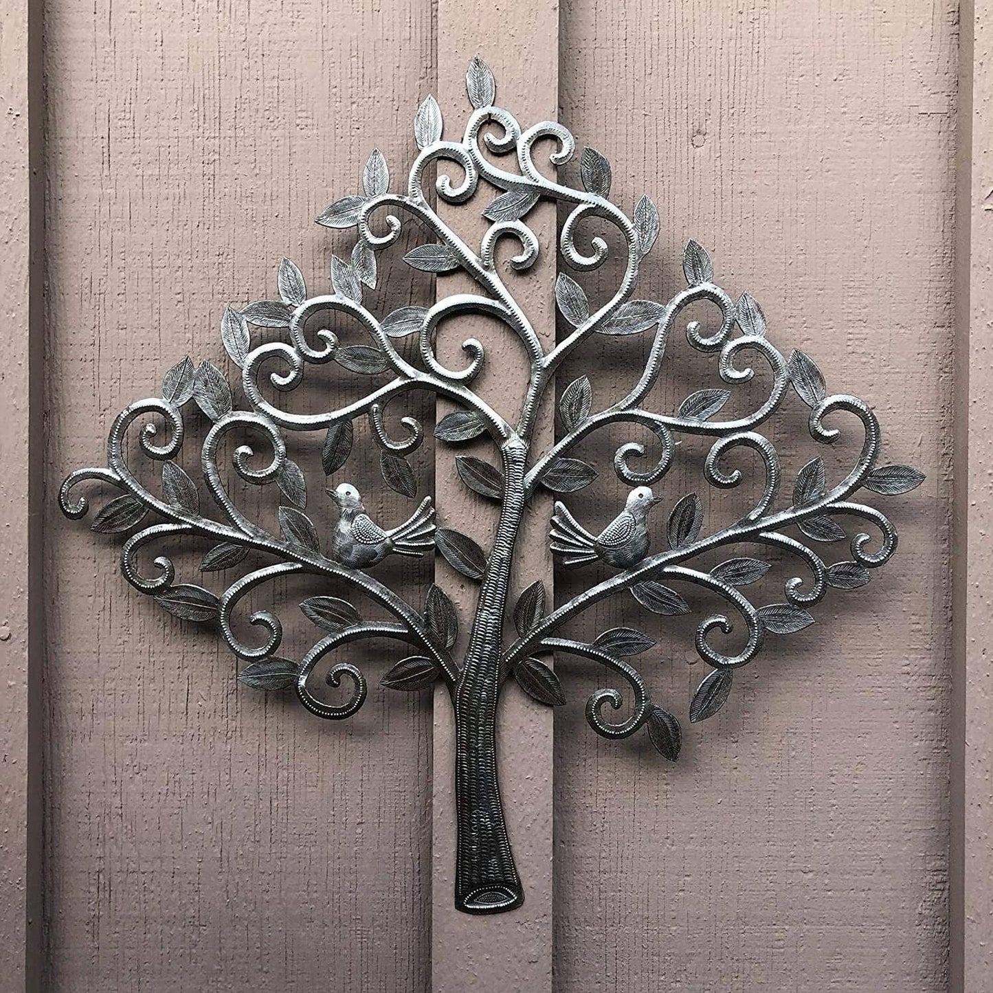 Decorative Tree & Birds, Haitian Wall Hanging Plaque 11.5" Metal Home Decor