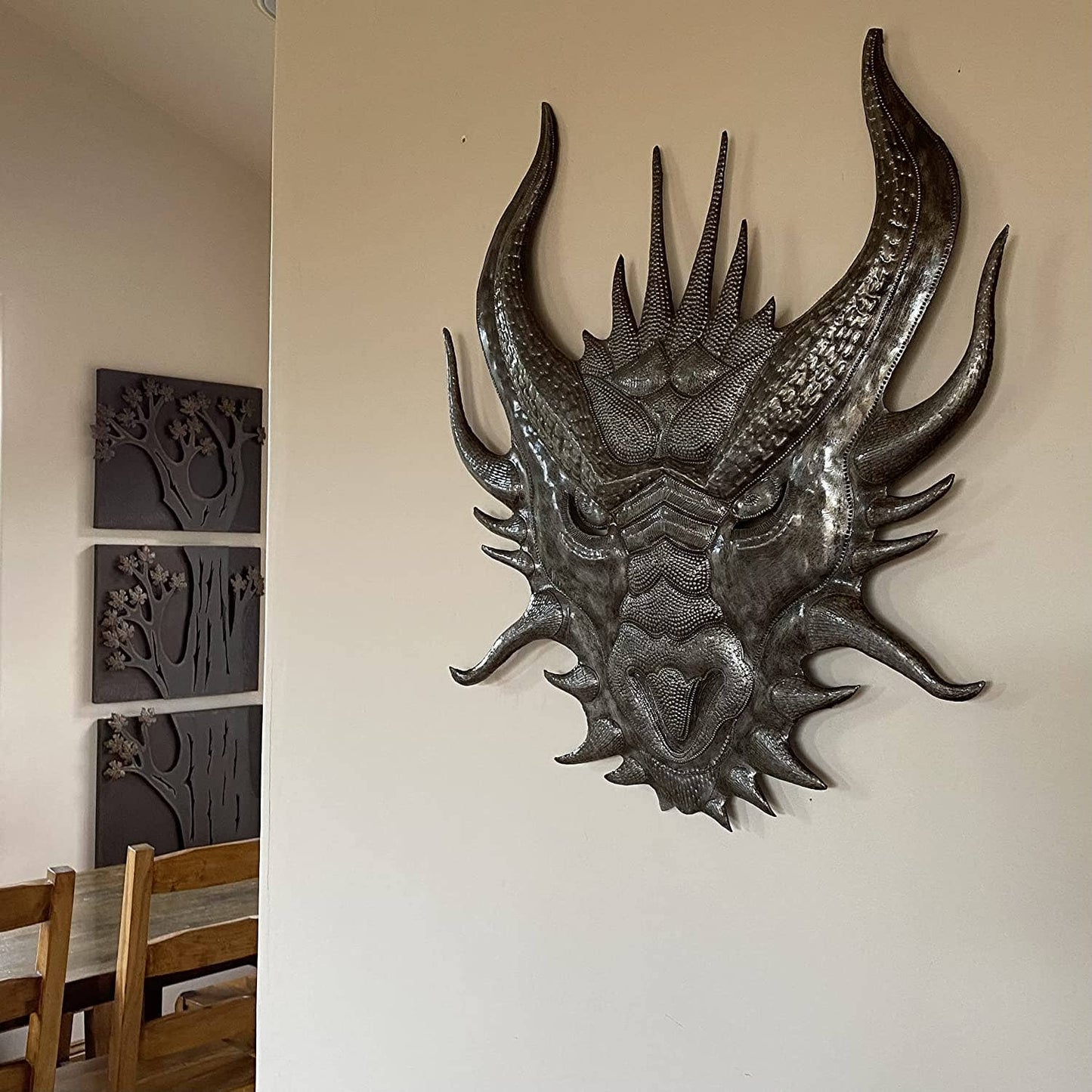 Chinese Dragon Head, Metal Art Wall Sculpture