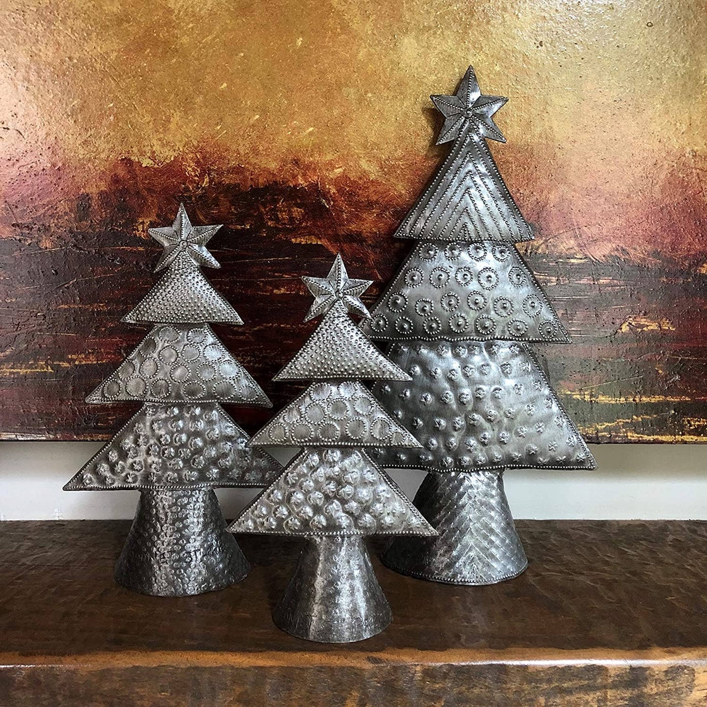 Metal Christmas Trees, Set of 3, Holiday Table Decor 7"-11"