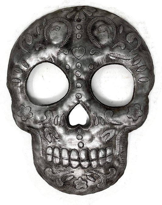 7.5" x 9.75" Sugar Skull Metal Sculpture Haiti