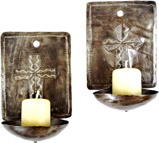 Wall Candle Cross Holder, Decorative Religious 4"x6"x3"