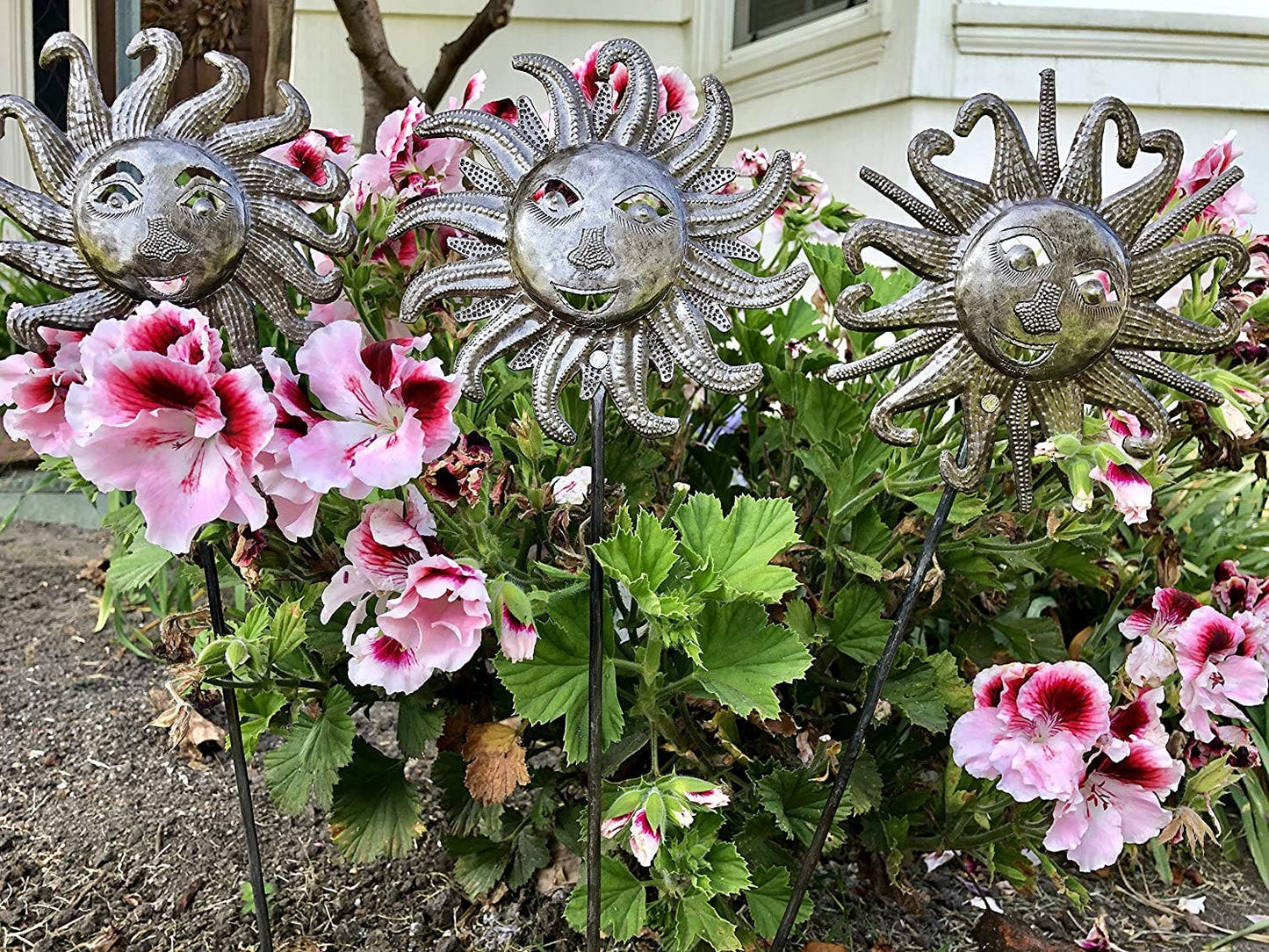 Set/3 Sun Stakes, Garden Metal Sun Faces