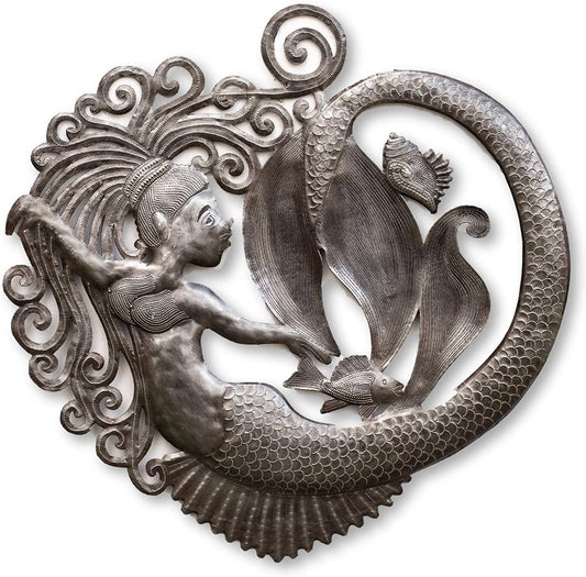Mermaid Artwork, Heart Shaped Plaque, Nautical and Sea Life Wall Hanging Sculptures