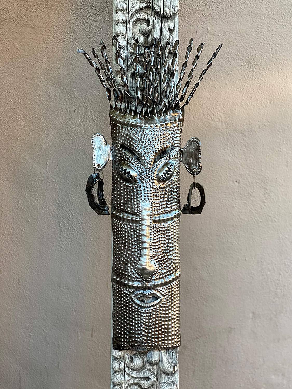 Tiki Mask, Metal Wall Decor, Recycled, Fair Trade 9"x23"