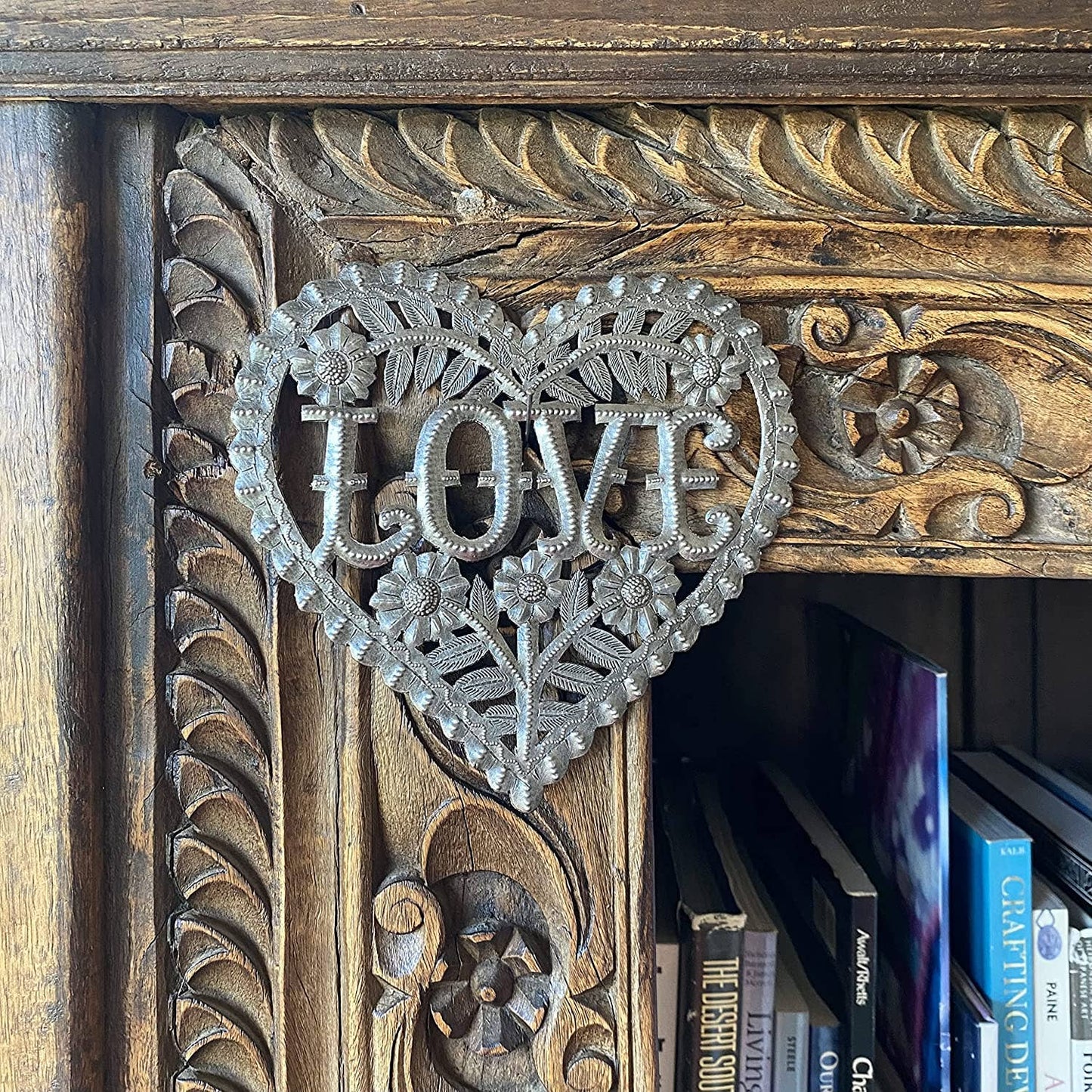 Love Heart, Family Friendship Wall Hanging, Handcrafted Milagro Metal Hearts 6" x 6"