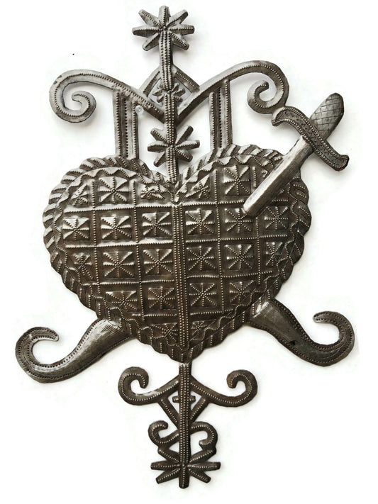 16" x 11.5" Voodoo Veve Heart and Sword, Artwork from Haiti