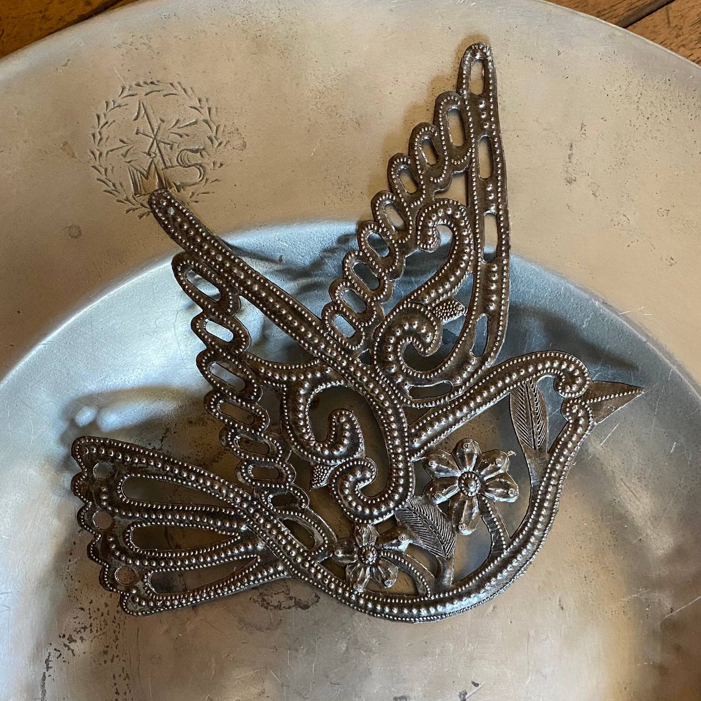 Hand Cut Dove of Peace, Fair Trade Haitian Metal Art 7"x6.5" Decorative Ornamental Bird