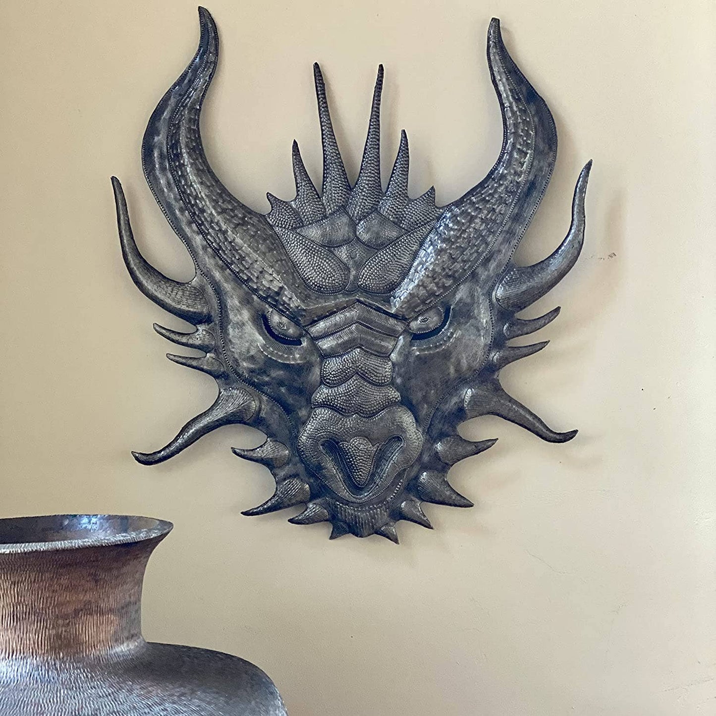 Chinese Dragon Head, Metal Art Wall Sculpture