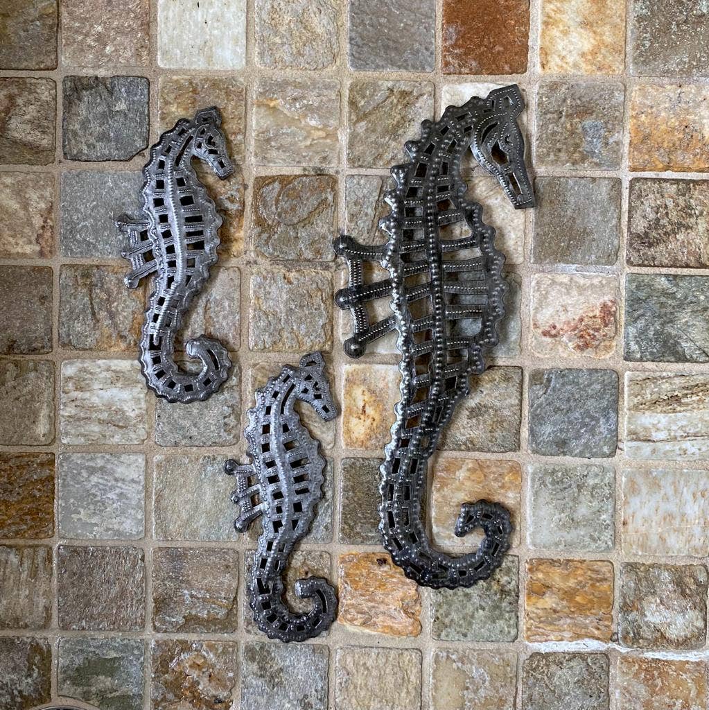 Seahorse Family, 13"x5" Set of 3, Metal Wall Decor, Nautical, Sea Life Unique Artwork