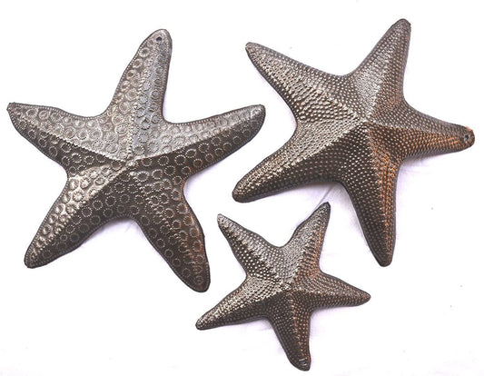 8" Starfish set of 3, Haitian Metal Art, Nautical Decor Soothing Coastal Ambiance