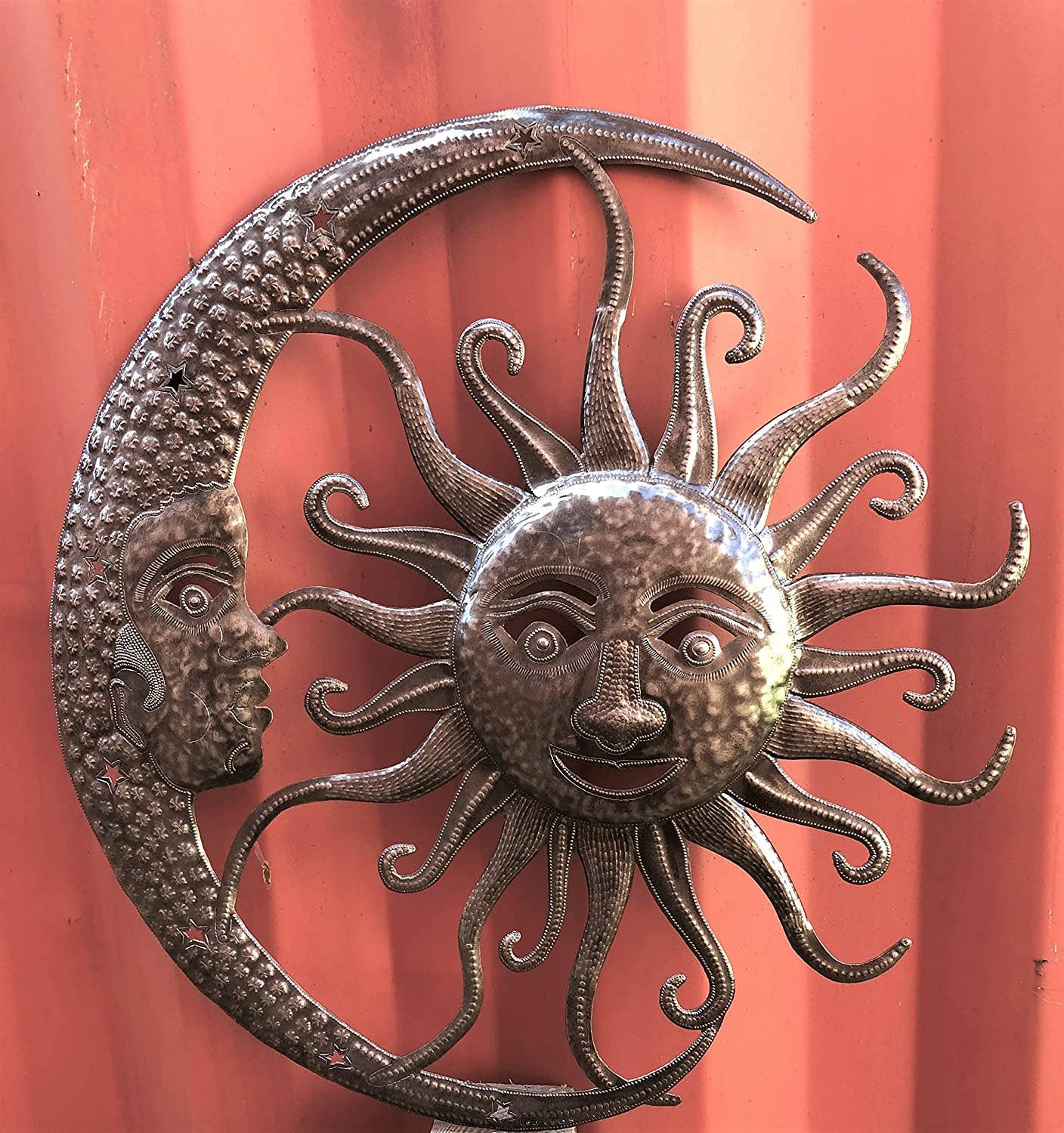 Sun and Moon, Handmade Haitian Wall Art, Unique Metal, Indoor Outdoor Display Fair-trade 23"