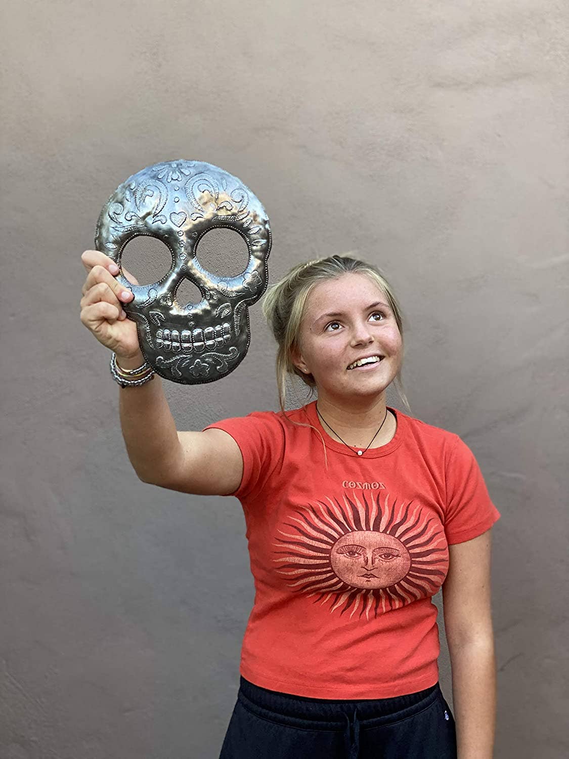 7.5" x 9.75" Sugar Skull Metal Sculpture Haiti