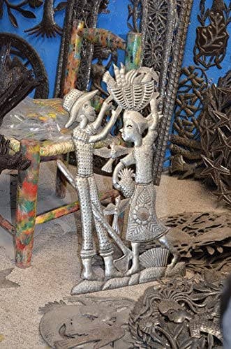 Haiti Family At Work, Wall Metal Sculpture 12.25" x 23.75"