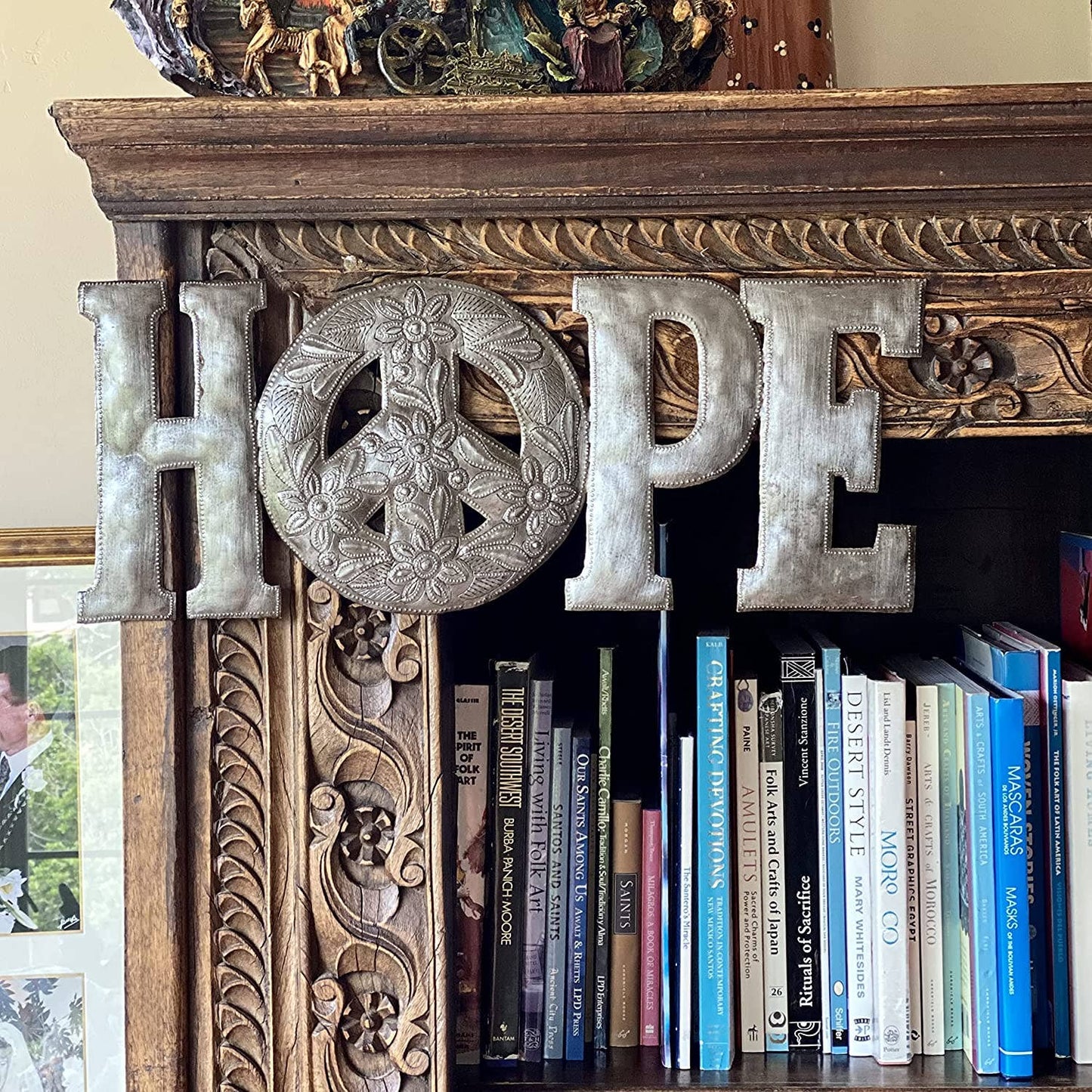 Hope & Peace Metal Wall Art, Reclaimed Word Sign, 20" x 8"