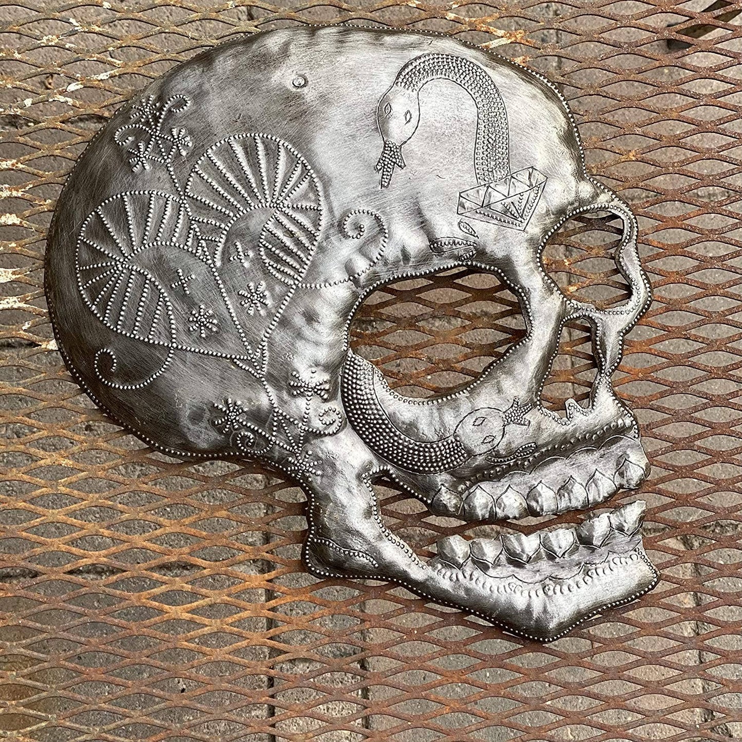 11.25" x 9.5" Day of Dead, Skull Metal Wall Hanging Haiti