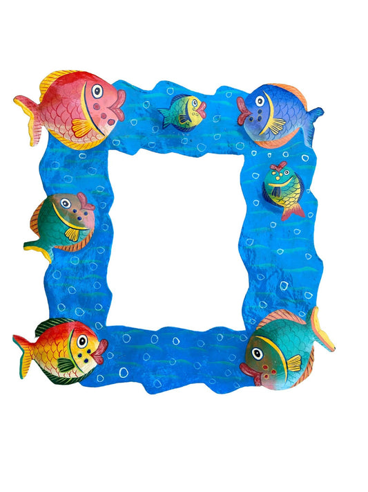 Sea Life Themed Frame, Hand Painted Metal Fish Frame, 14"x15"