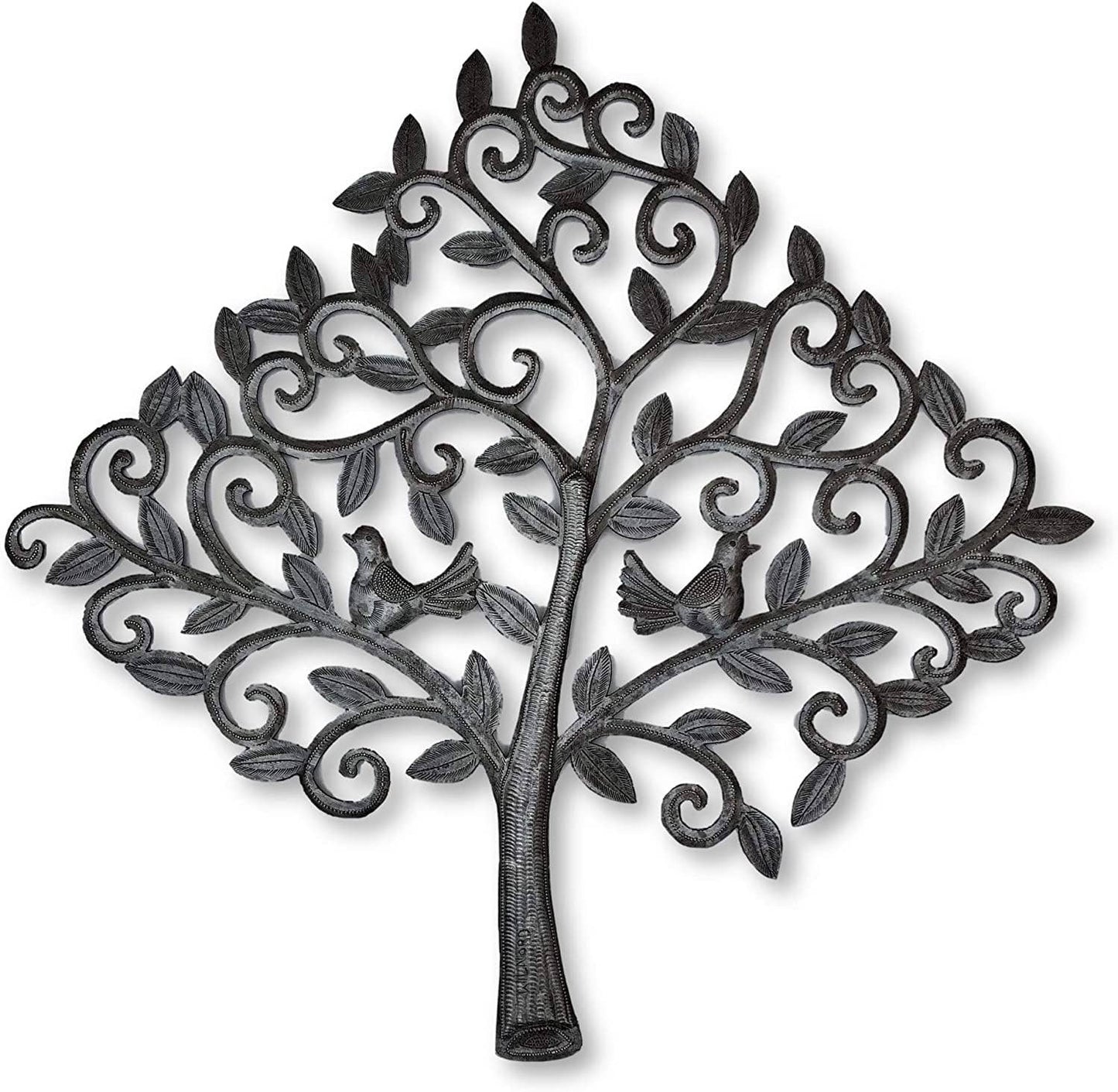 Decorative Tree & Birds, Haitian Wall Hanging Plaque 11.5" Metal Home Decor