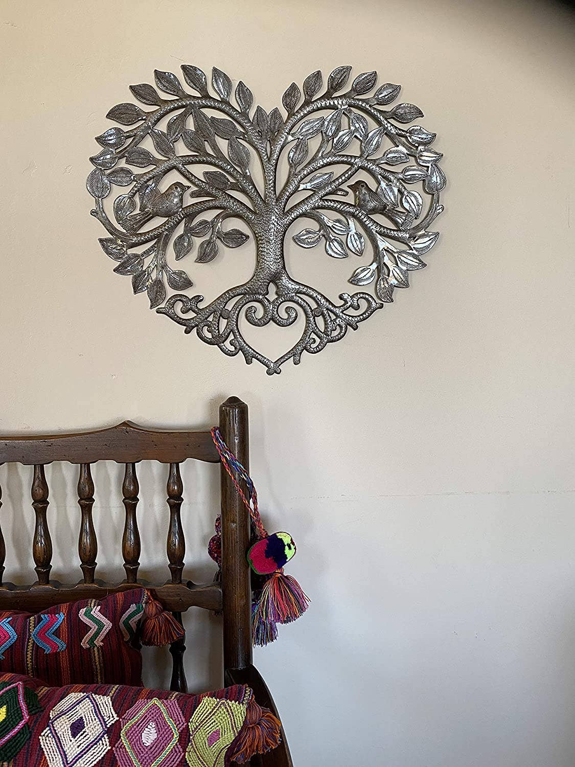 17"x16" Heart Shaped Tree of Life Art, Metal Wall Hanging, Haitian Home Decor