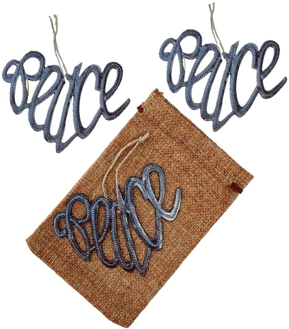 Think Peace, set/2 $3.50 ea. Handmade Heart Ornament 4" x 3"