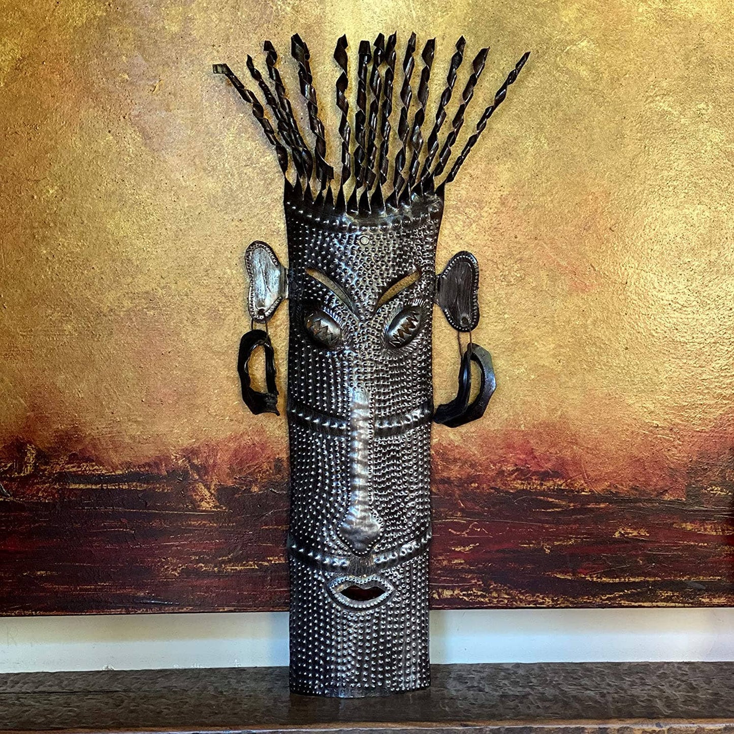 Tiki Mask, Metal Wall Decor, Recycled, Fair Trade 9"x23"