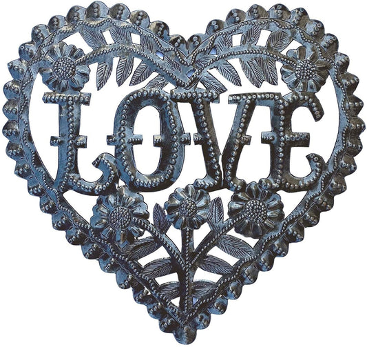 Love Heart, Family Friendship Wall Hanging, Handcrafted Milagro Metal Hearts 6" x 6"