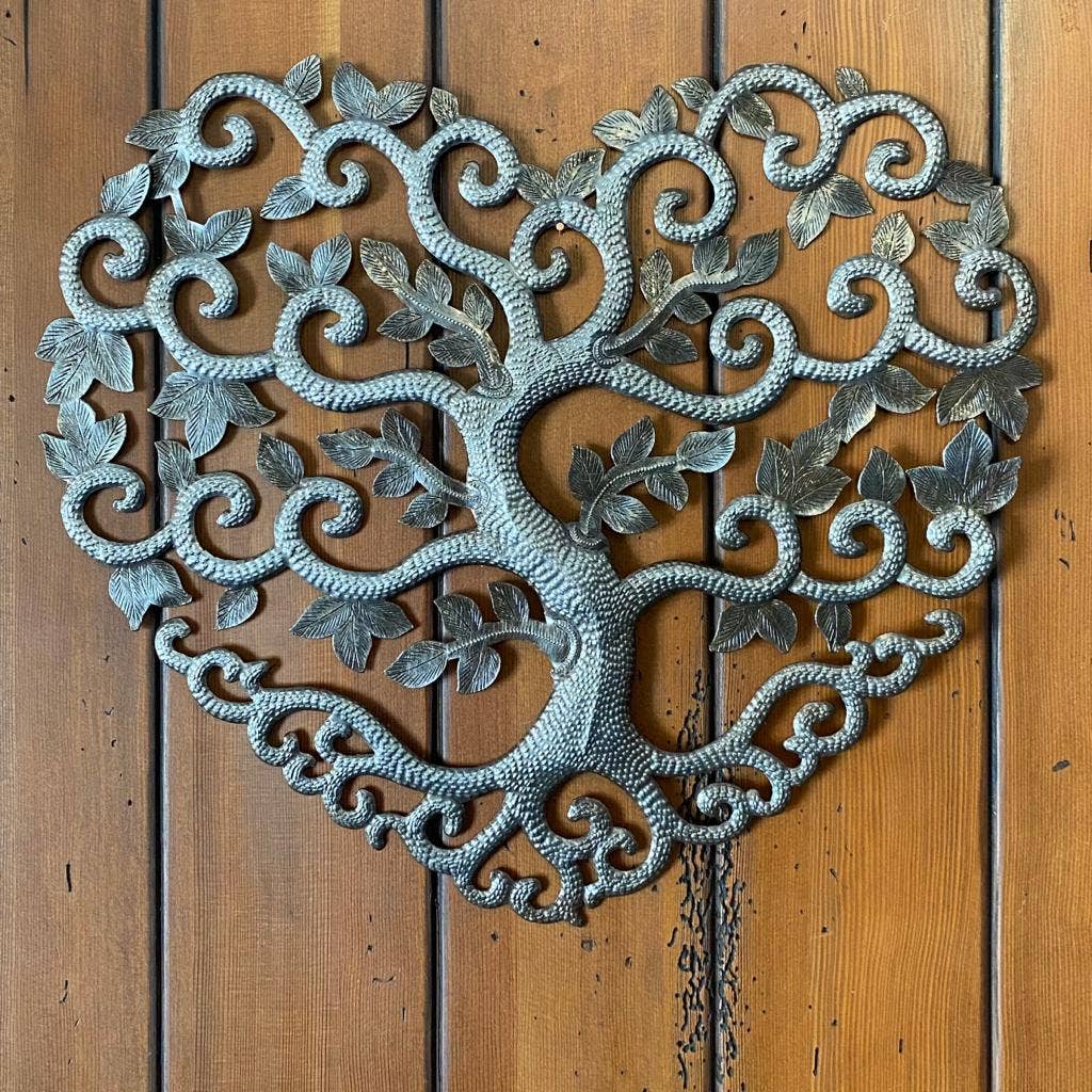 17" Heart Shaped Tree of Life, Handmade Spring Decor, Haiti