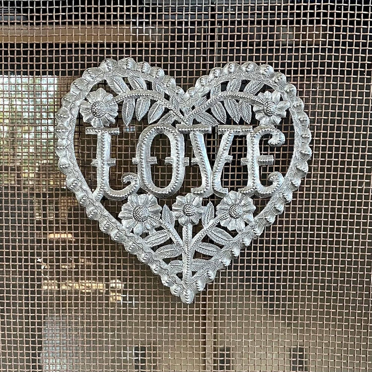 Love Heart, Family Friendship Wall Hanging, Handcrafted Milagro Metal Hearts 6" x 6"