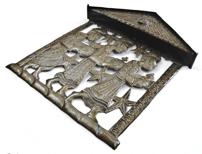 Nativity, Three Kings, Haitian Recycled Metal Art 12"x14"