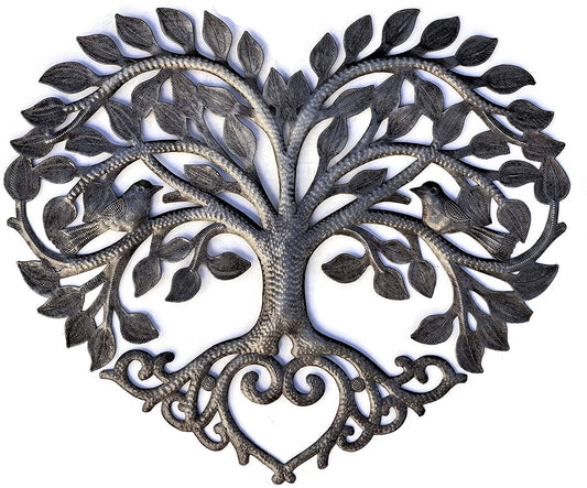 17"x16" Heart Shaped Tree of Life Art, Metal Wall Hanging, Haitian Home Decor