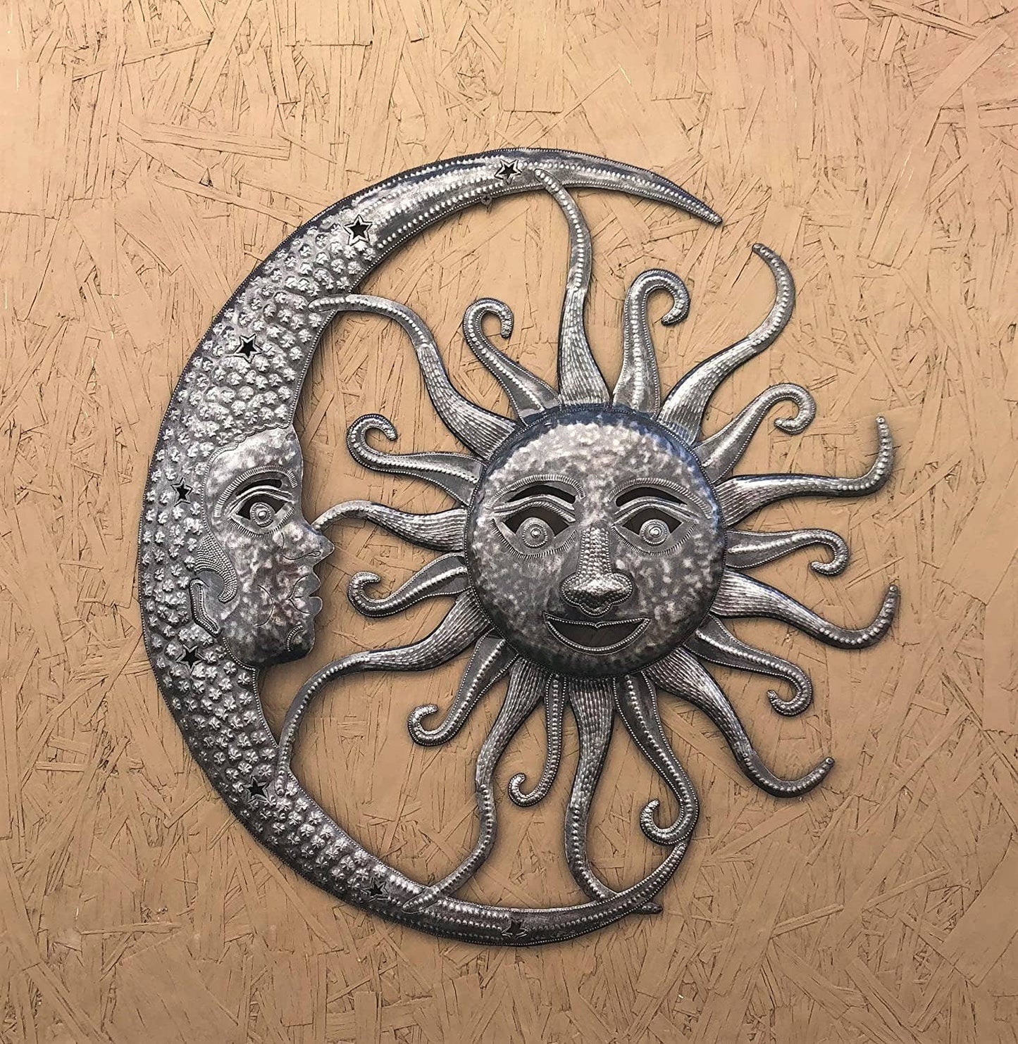 Sun and Moon, Handmade Haitian Wall Art, Unique Metal, Indoor Outdoor Display Fair-trade 23"