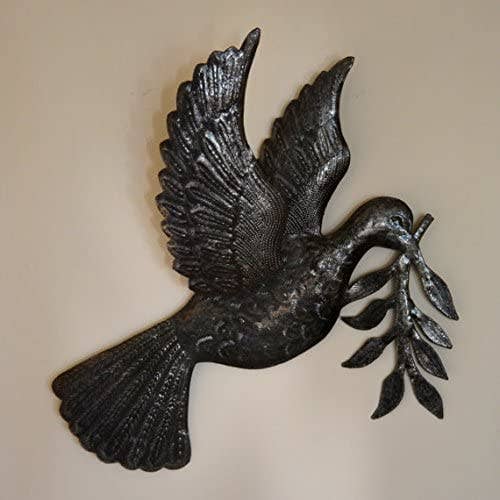 Dove of Peace, Haitian Metal Wall Art, Fair Trade 17" x 17" Indoor Outdoor Garden Decor Haitian