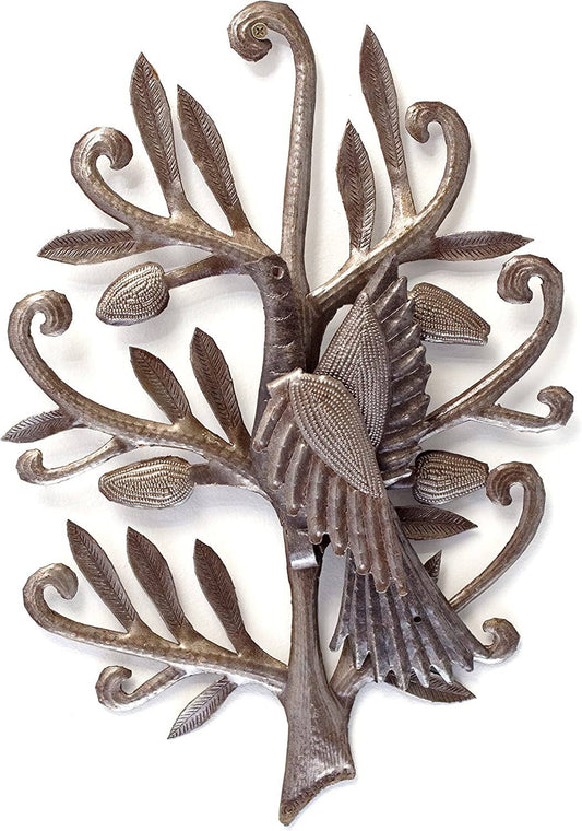 Metal Bird Wall Decor, Hanging Bird in a Branch 12" x 17"