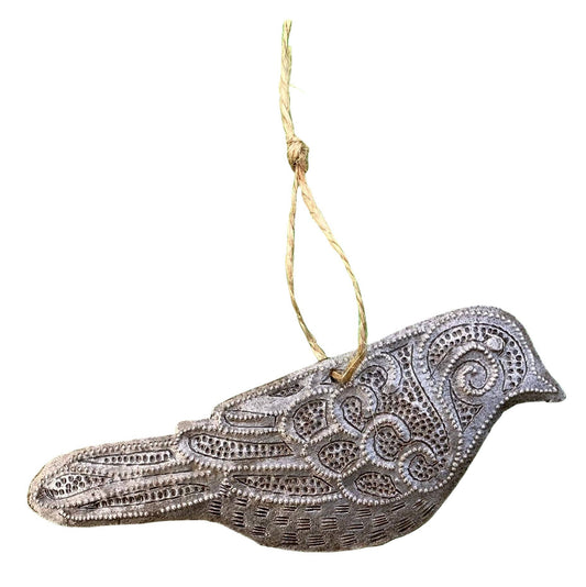 Bird Ornament, Hand Tooled Detail, Holiday Decor, Gift Giving, Haitian, Handmade