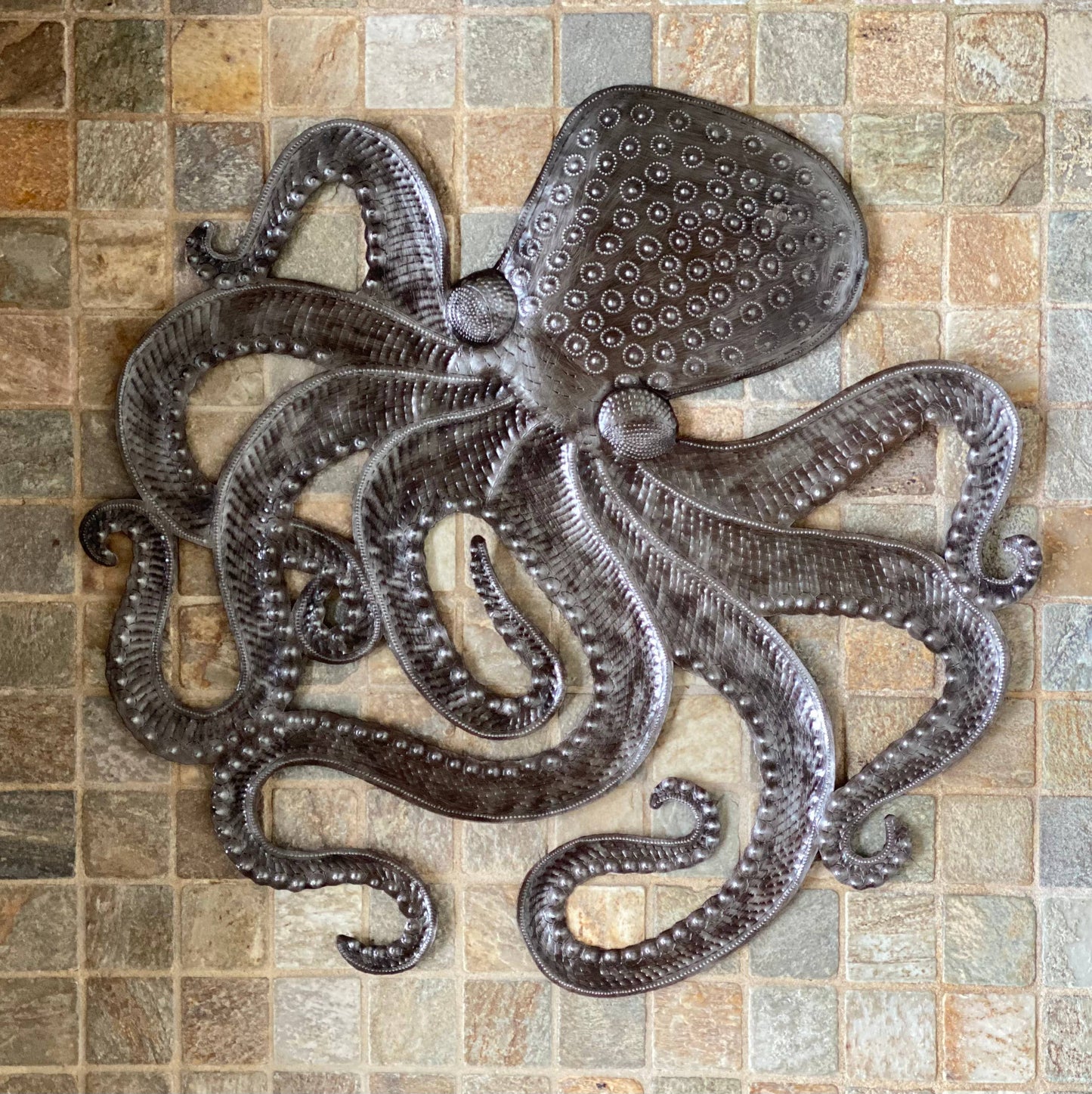 Unique Sea Life Metal Octopus, Handmade Wall Decor, Nautical 23" Indoor Outdoor