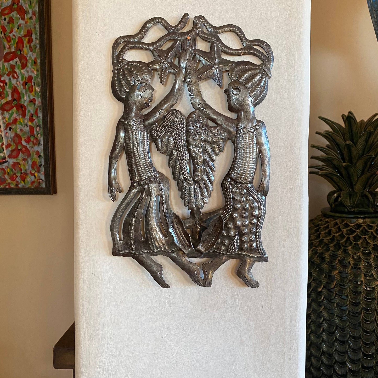 9" x 15" Twin Angels,Sisters, Bring Luck, Haitian Metal Art