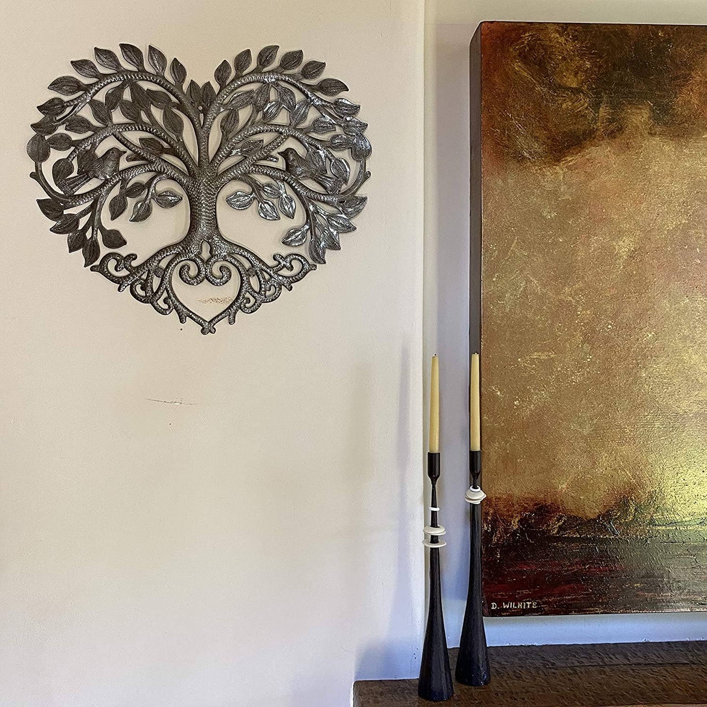 17"x16" Heart Shaped Tree of Life Art, Metal Wall Hanging, Haitian Home Decor