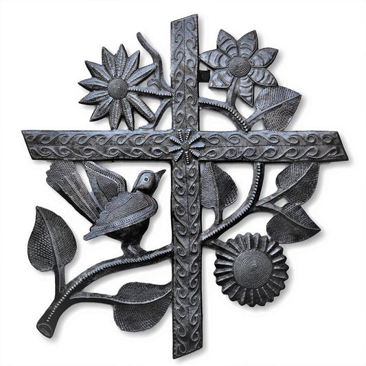 17" x 16" Haitian Metal Cross, Seasons, Fair Trade, Recycled